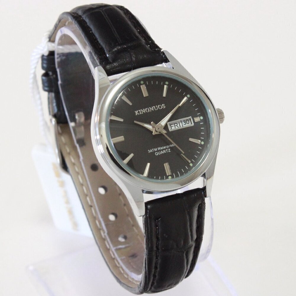 Women's Contemporary Dress Watch Silver Tone Case Black Strap 28mm - Picture 2 of 11